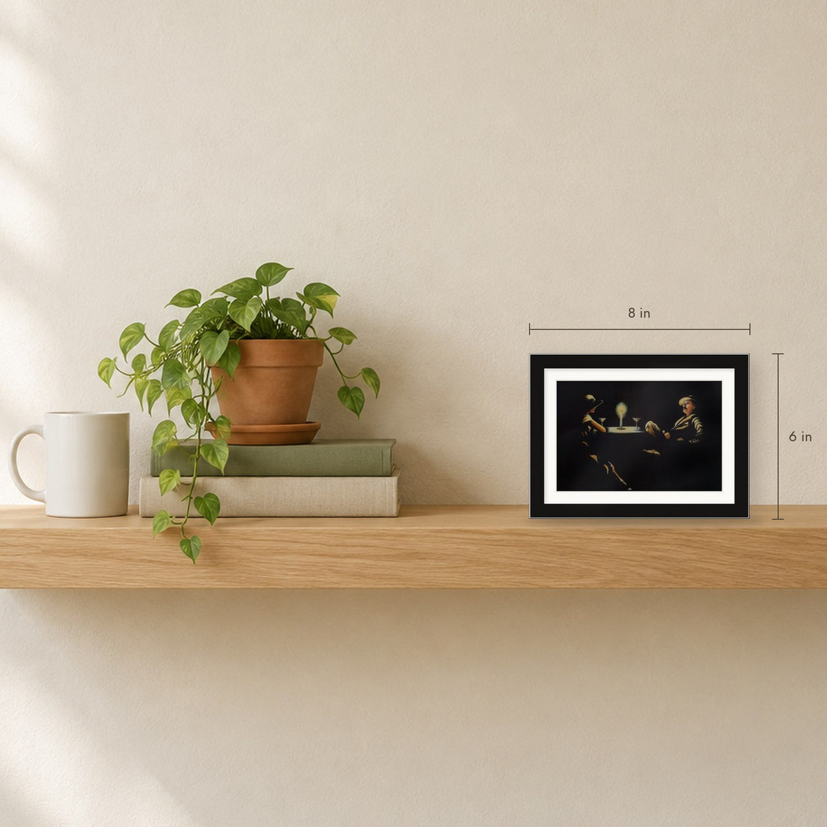 Shown to scale on a shelf