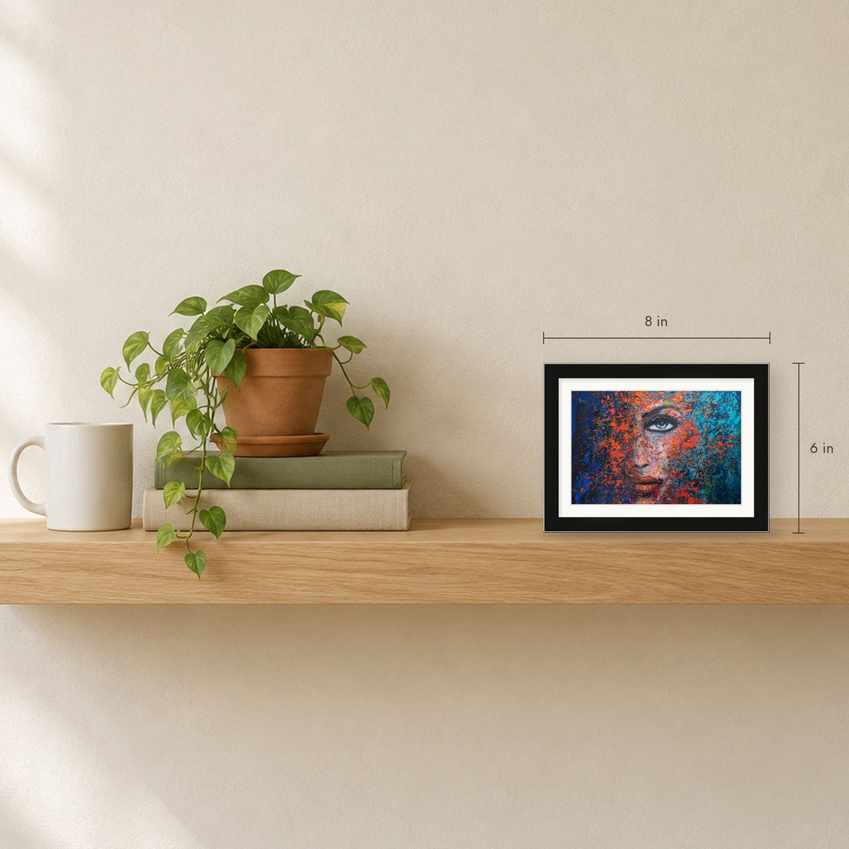 Shown to scale on a shelf