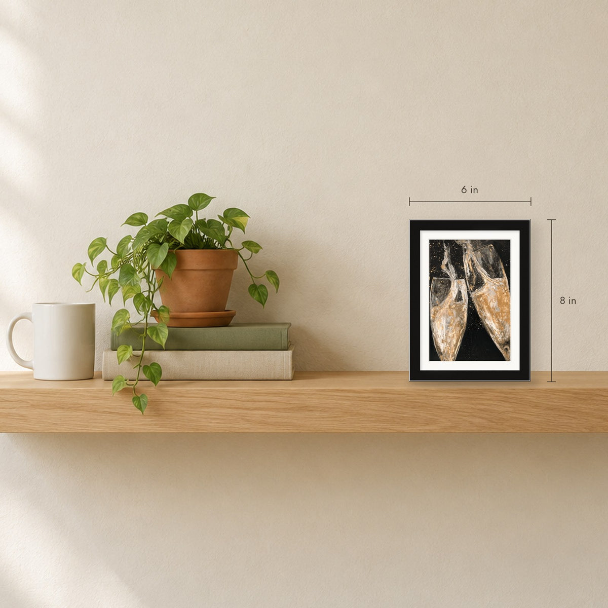 Shown to scale on a shelf