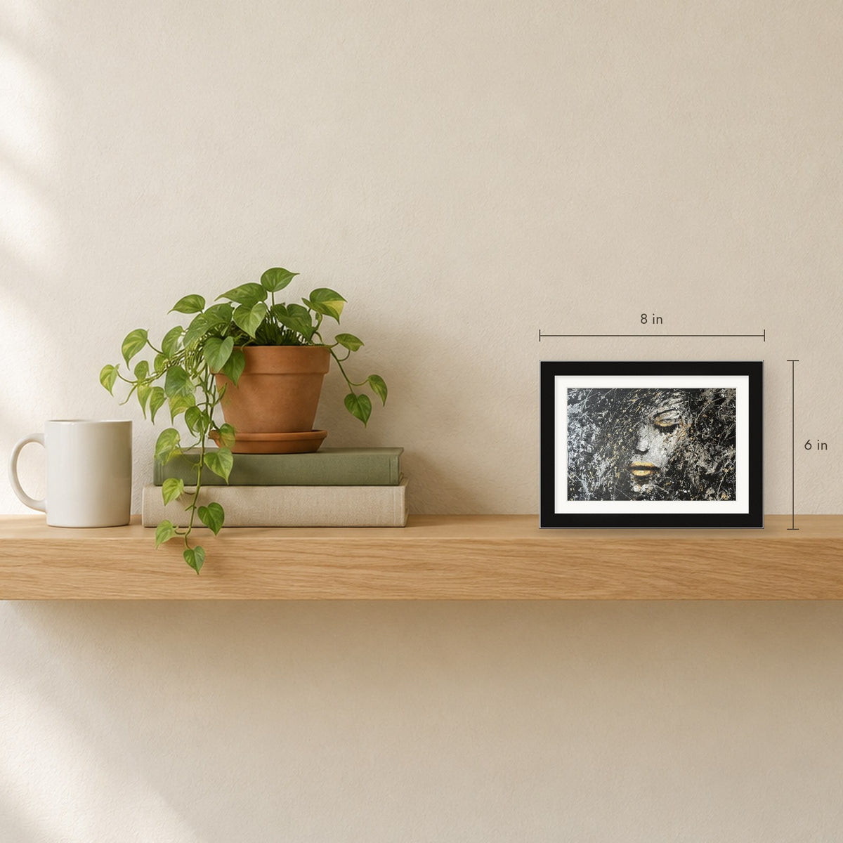 Shown to scale on a shelf