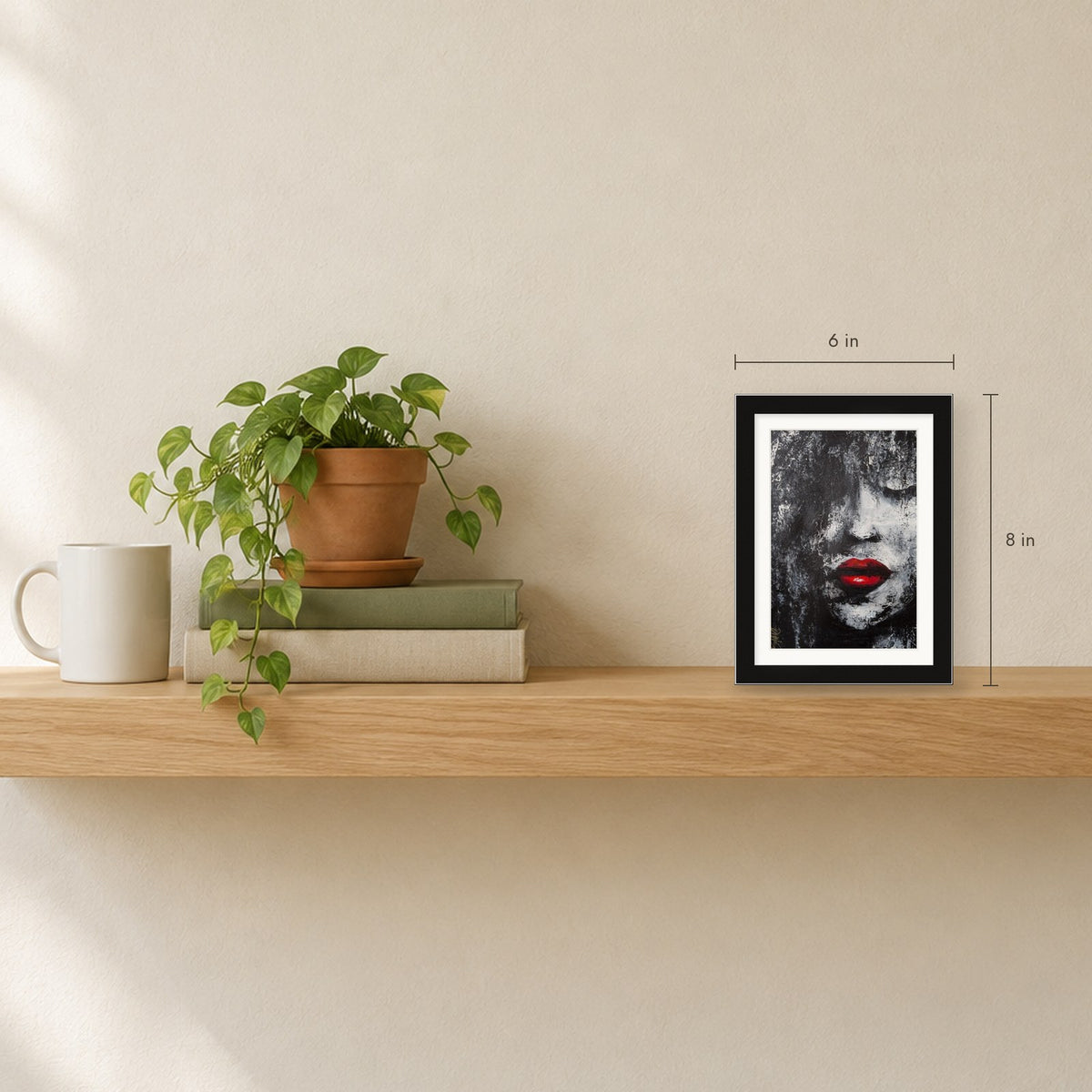 Shown to scale on a shelf