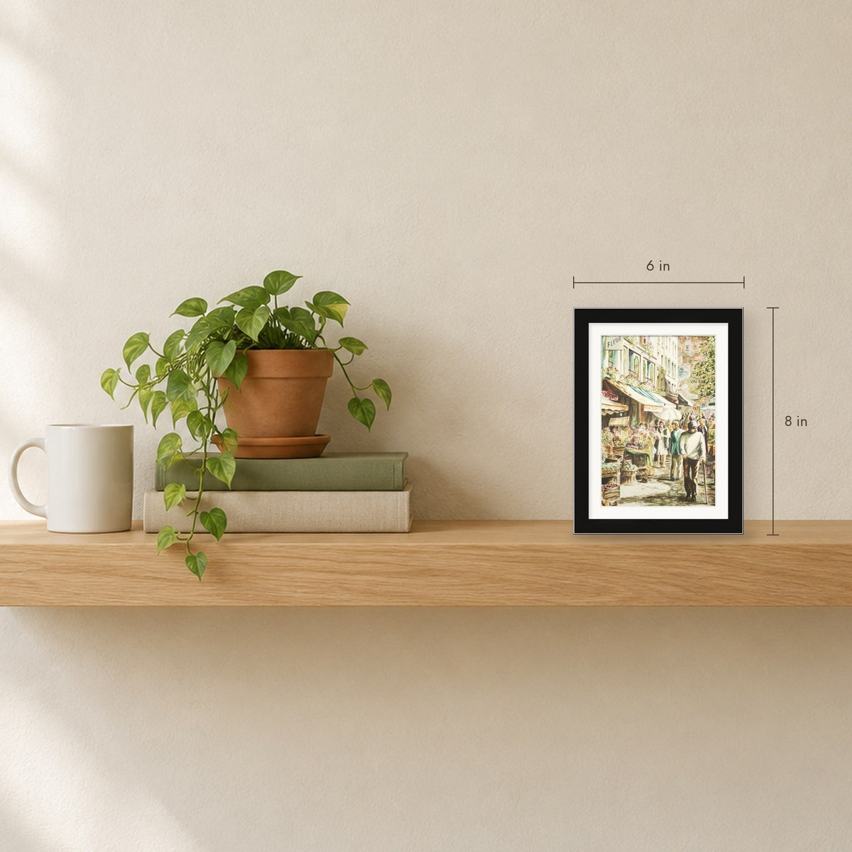 Shown to scale on a shelf
