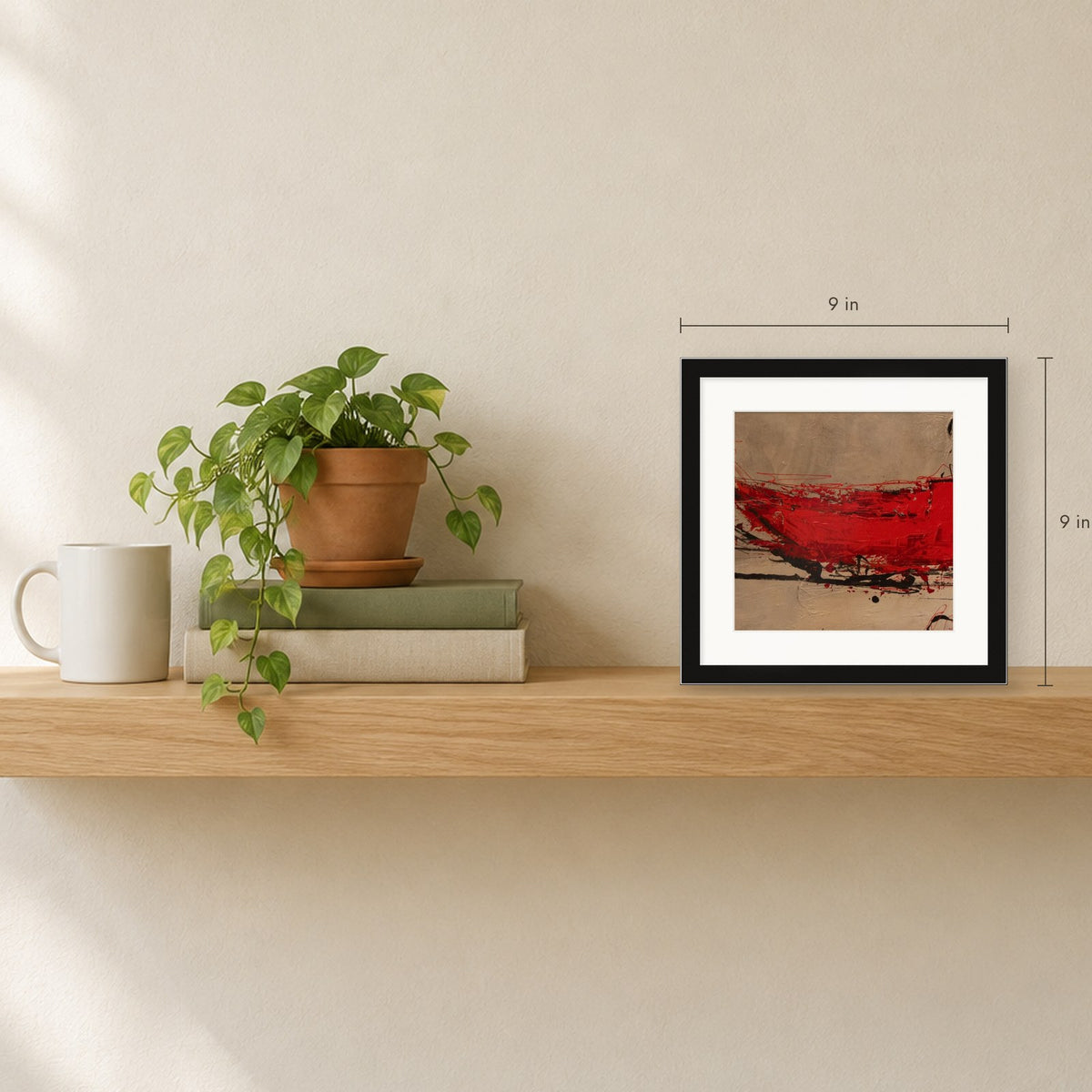 Shown to scale on a shelf