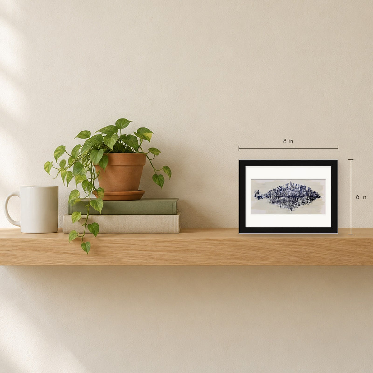 Shown to scale on a shelf