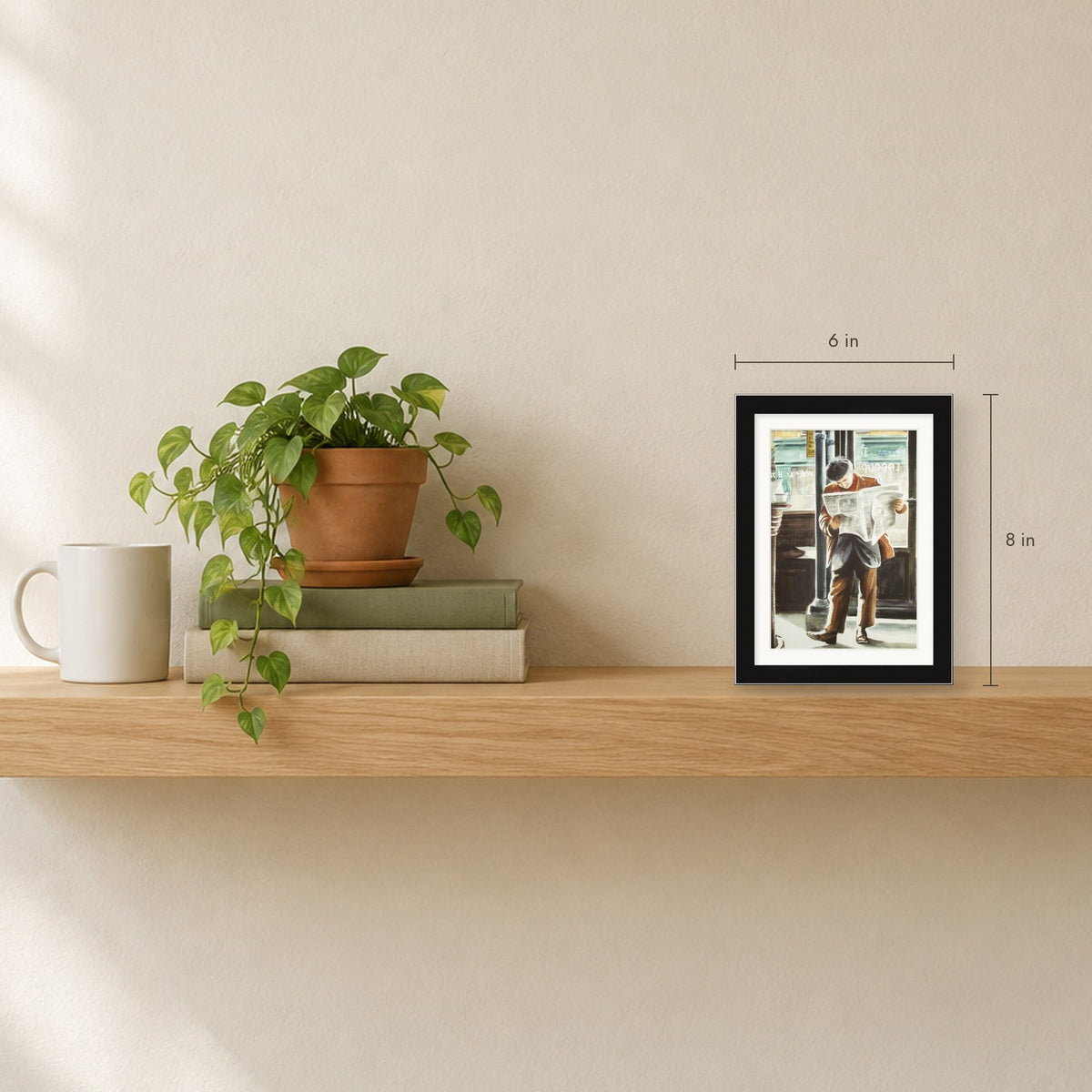 Shown to scale on a shelf