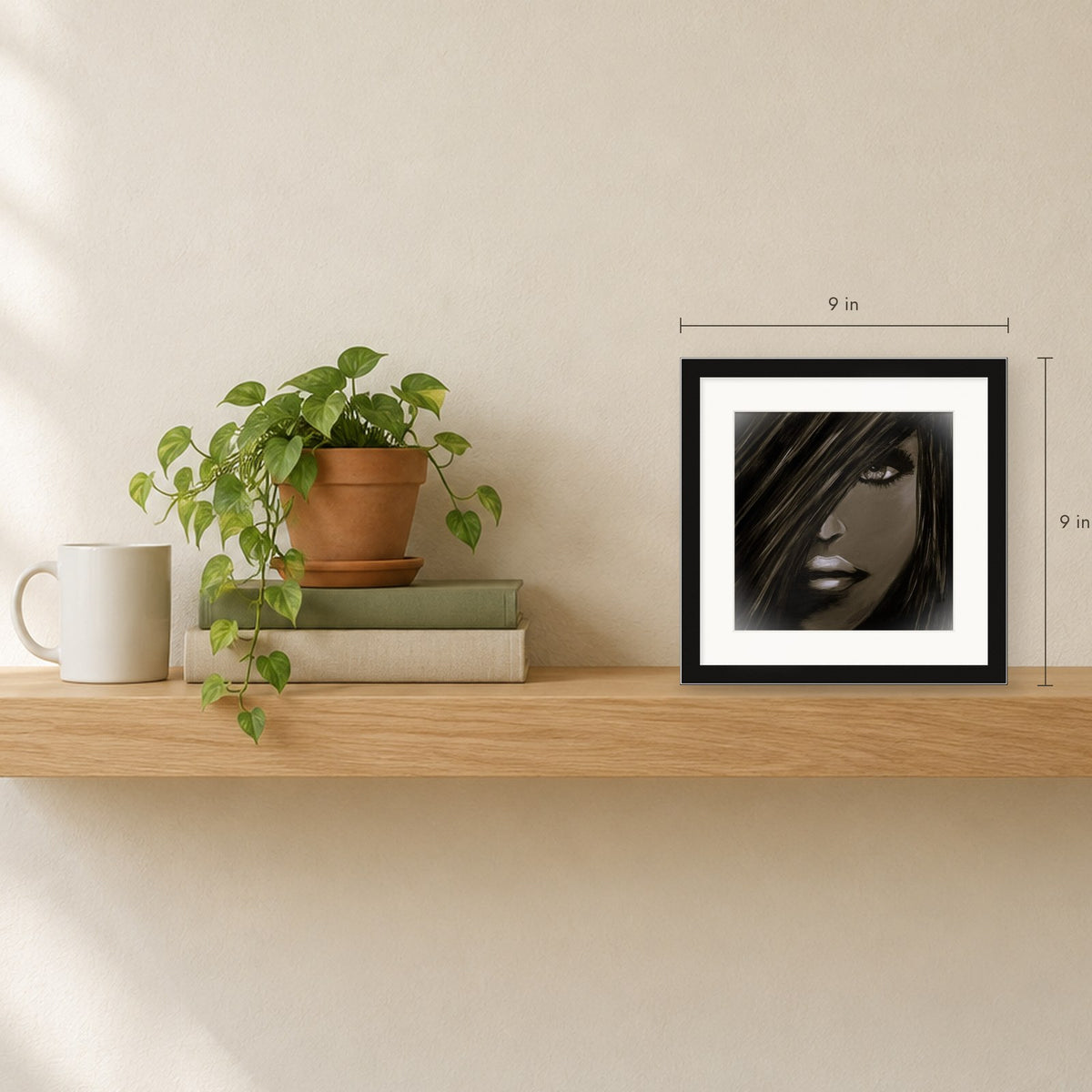Shown to scale on a shelf