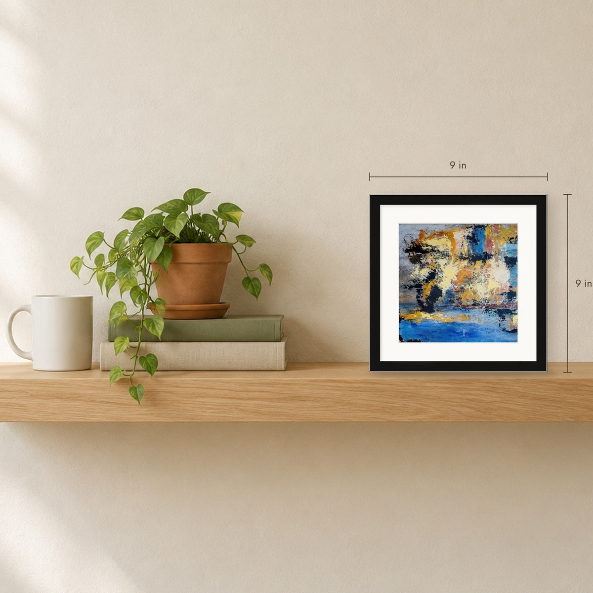 Shown to scale on a shelf