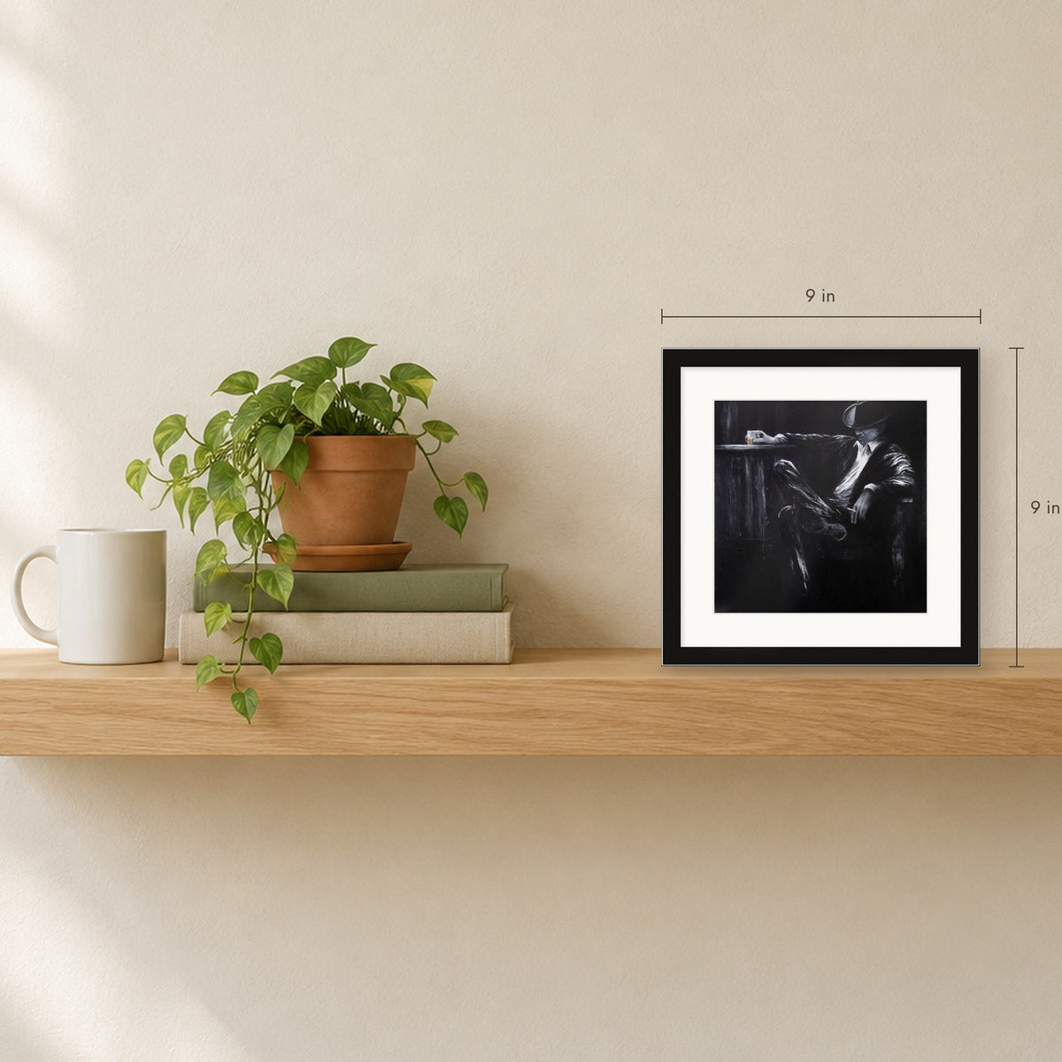 Shown to scale on a shelf