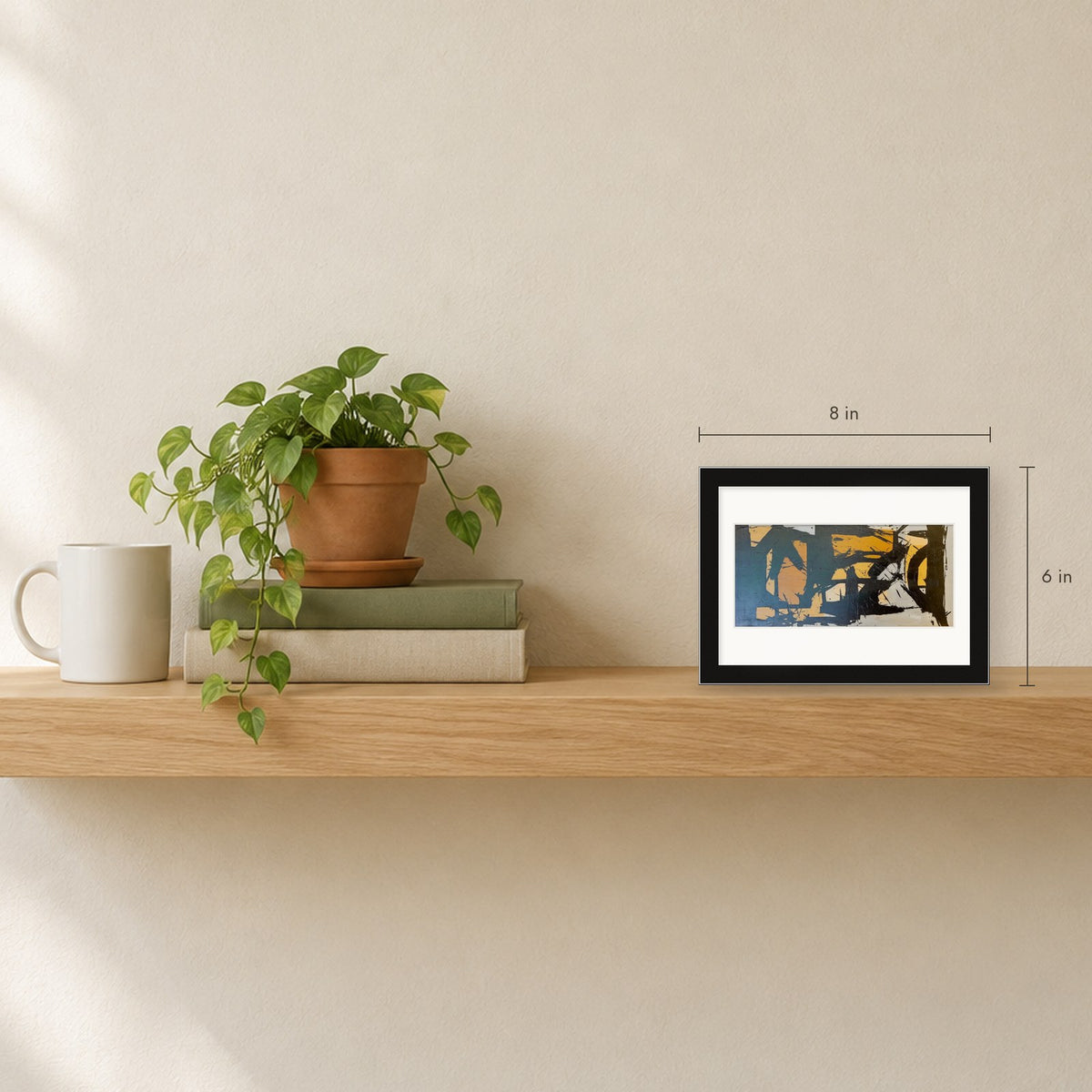 Shown to scale on a shelf