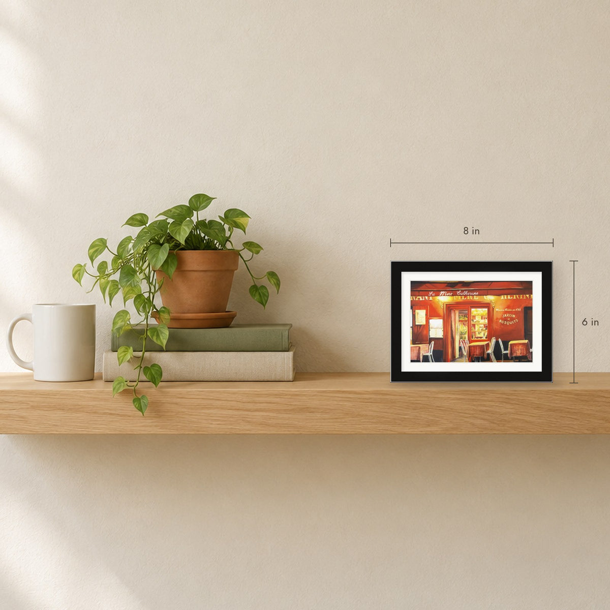 Shown to scale on a shelf
