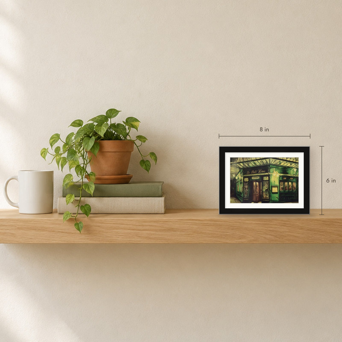 Shown to scale on a shelf