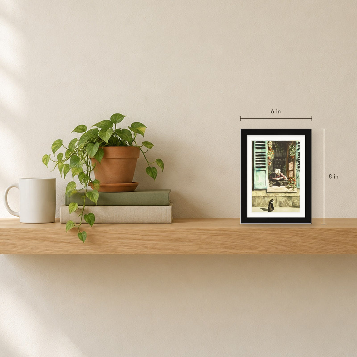 Shown to scale on a shelf