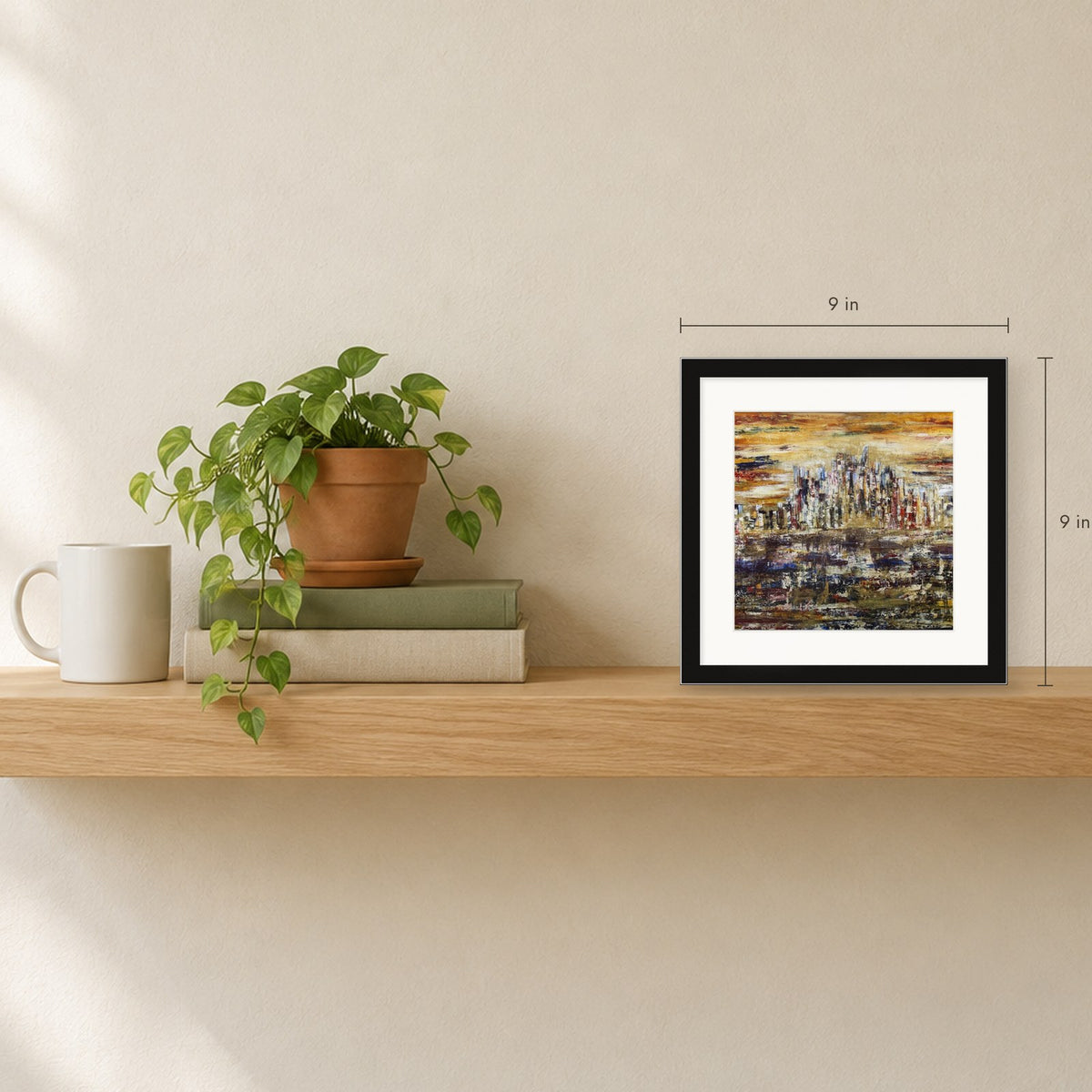 Shown to scale on a shelf