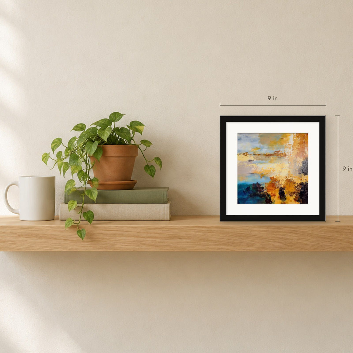 Shown to scale on a shelf