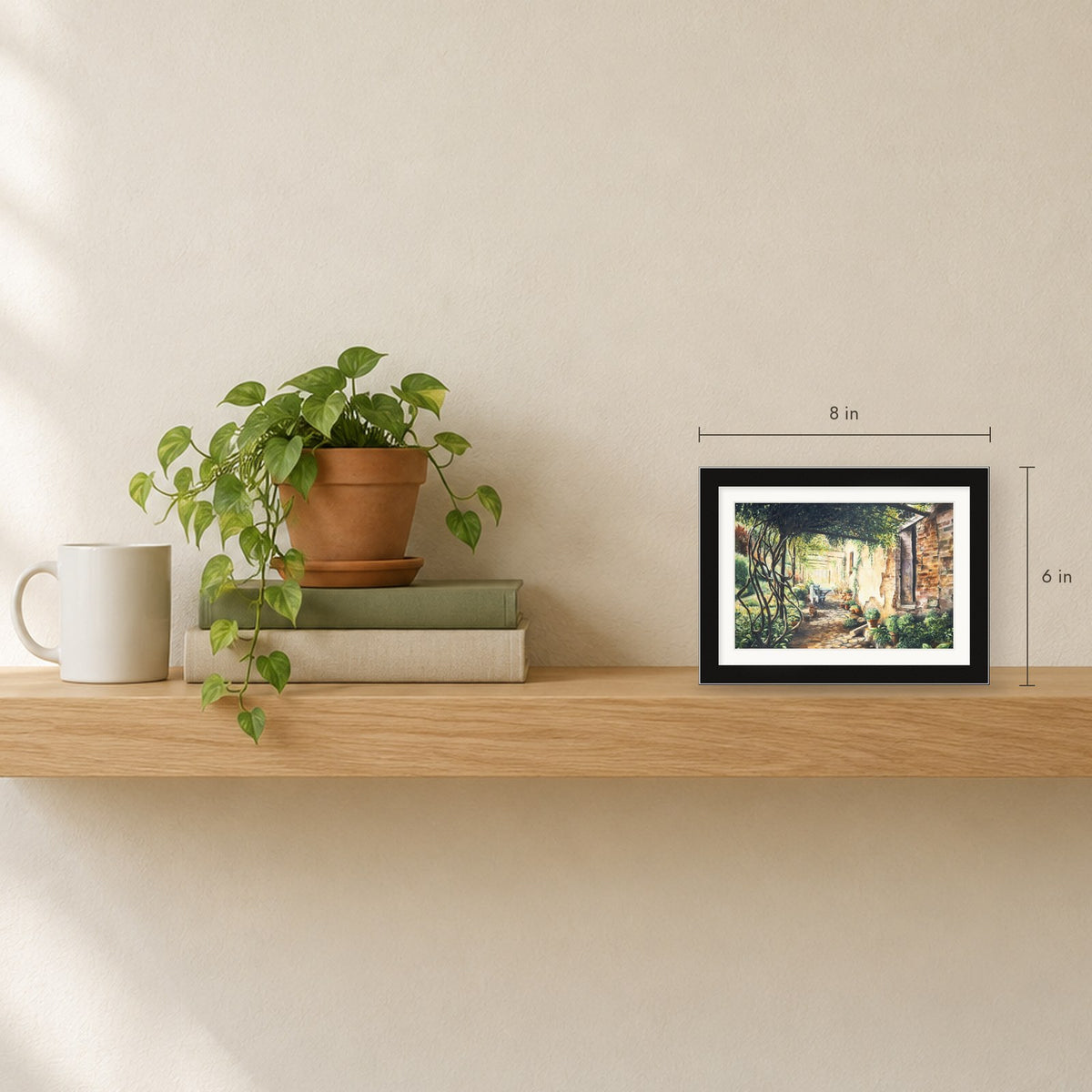Shown to scale on a shelf
